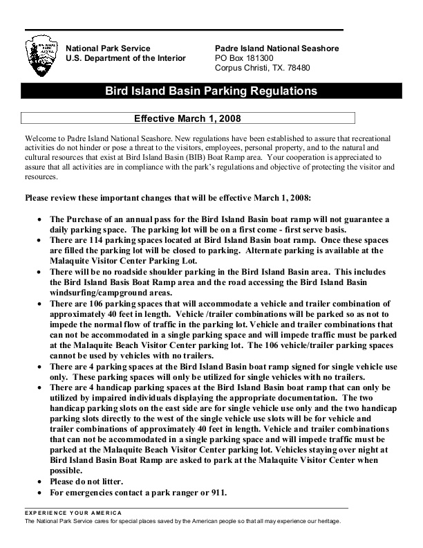 Bird Island Basin Parking Regulations